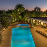 Panoramic View Pool, hot tub, gazebo at dawn